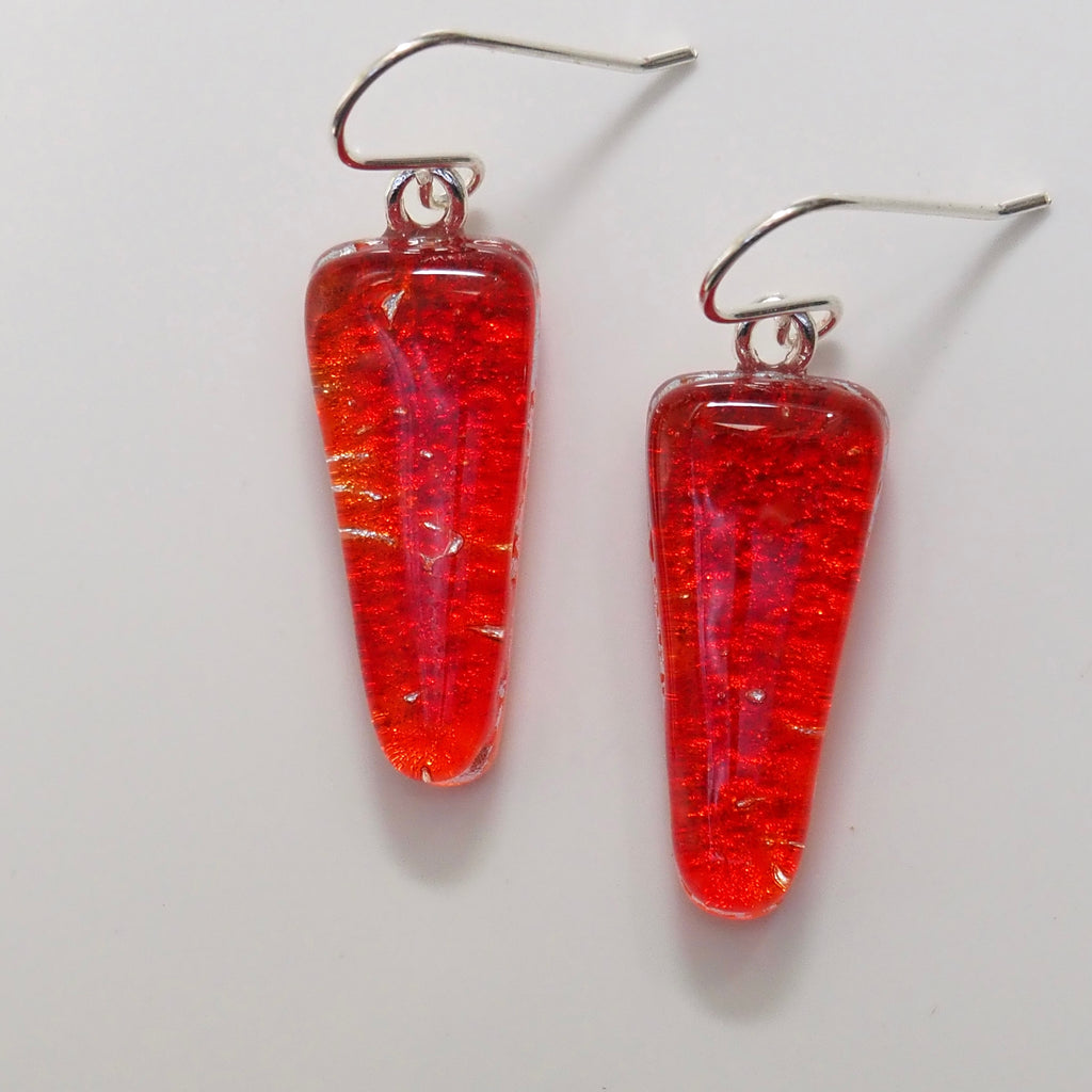 Red fused glass earrings