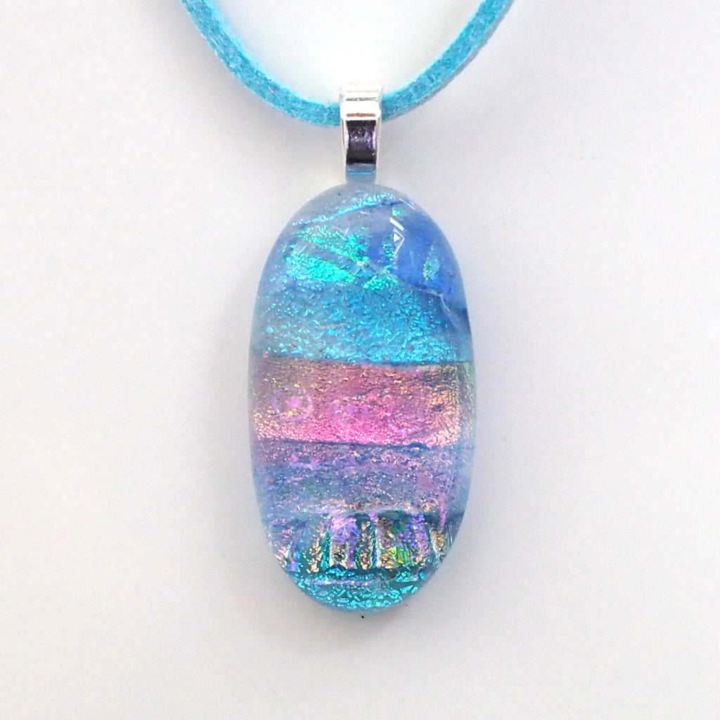 Rainbow oval fused glass pendant
