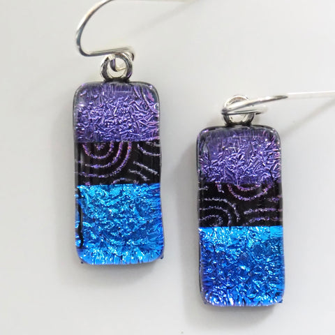 Purple blue dichroic glass earrings
