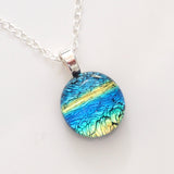 Blue and yellow mini fused dichroic glass pendant