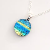 Blue and yellow mini fused dichroic glass pendant