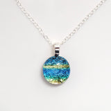 Blue and yellow mini fused dichroic glass pendant