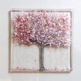 Spring cherry blossom tree framed glass art