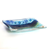 Fused glass blue aqua trinket soap dish