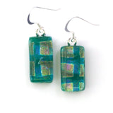 Green checked fused dichroic glass earrings
