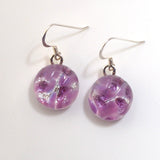 Purple and silver round dichroic glass earrings