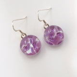 Purple and silver round dichroic glass earrings