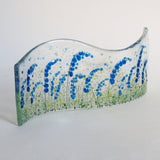 Fused Glass Sculpture Wave - Candle Screen - Bluebells