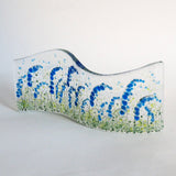 Fused Glass Sculpture Wave - Candle Screen - Bluebells
