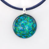 Blue and emerald green dichroic glass pendant