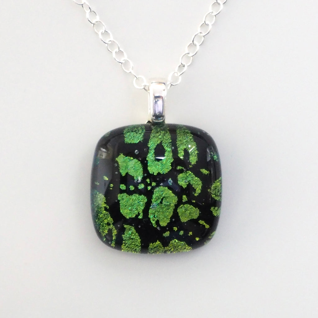 Lime green snake dichroic glass pendant