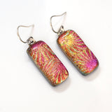 Pink and golden yellow fused glass earrings