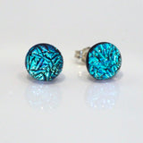 Ice blue dichroic glass stud earrings
