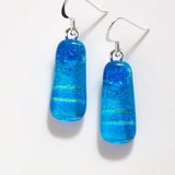 Turquoise glass drop earrings made from dichroic glass  and art glass with sterling silver hooks