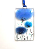 Blue poppy flowers fused glass wall art sun catcher