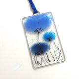 Blue poppy flowers fused glass wall art sun-catcher