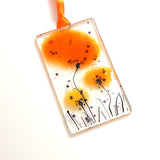 Orange poppy flowers fused glass wall art sun-catcher