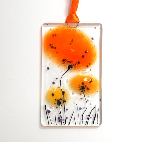 Orange flowers fused glass art panel