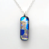 Blue and gold dichroic glass pendant necklace