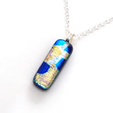 Blue and gold fused dichroic glass pendant