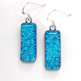 Sparkly turquoise dichroic glass earrings