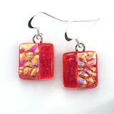 Red and gold fused glass earrings