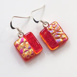 Red and gold fused glass earrings