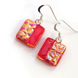 Red and gold fused glass earrings