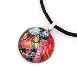 Orange and pink fused dichroic glass pendant
