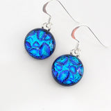 Blue and turquoise round dichroic glass earrings