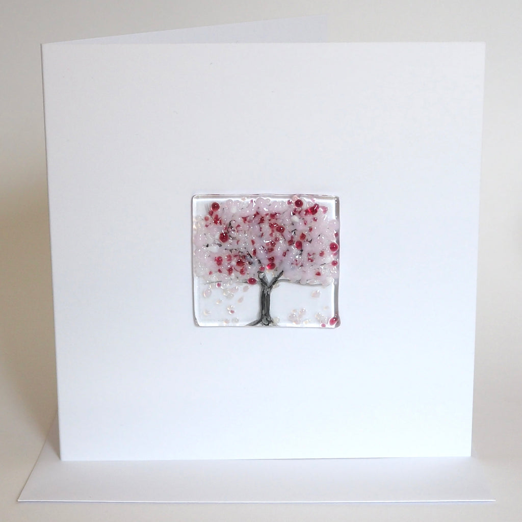 Cherry blossom tree fused glass greetings card