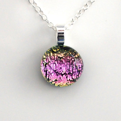 Pink and gold mini fused dichroic glass pendant