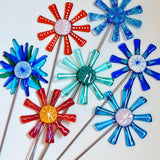 Blue and white flower stake - Fired Creations