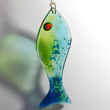 Bubble fish sun-catcher - light aqua, petrol blue and light green - Fired Creations