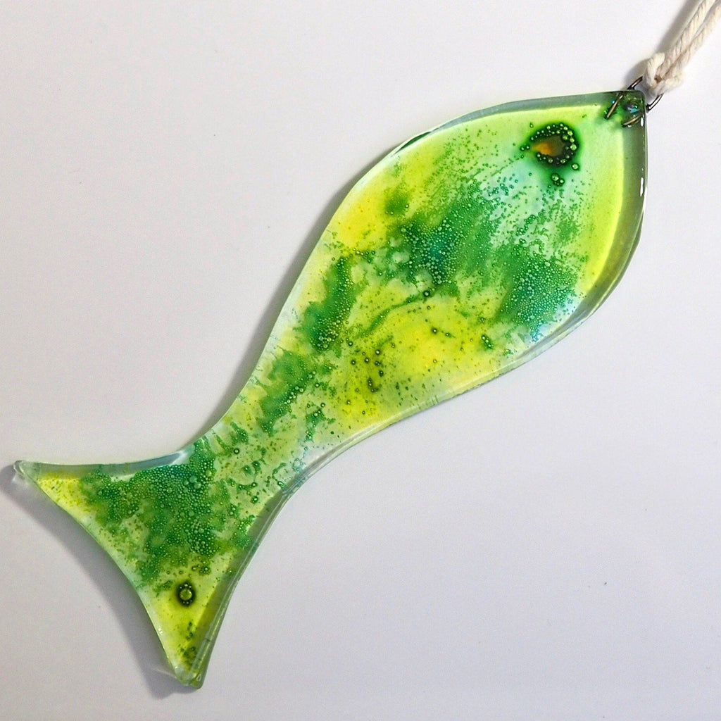 Bubble fish sun-catcher - light green and yellow - Fired Creations