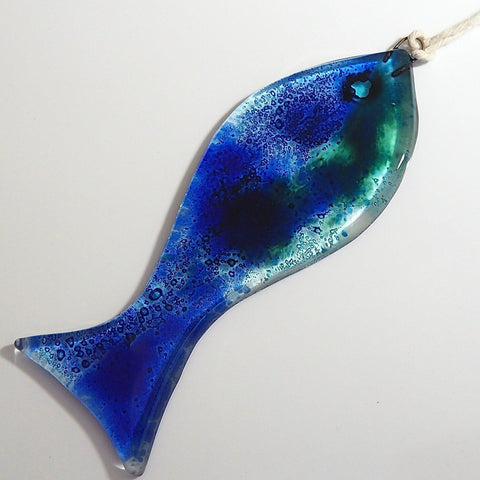 Bubble fish sun-catcher - royal blue and teal - Fired Creations