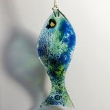 Bubble fish sun-catcher - royal blue, petrol blue and green - Fired Creations