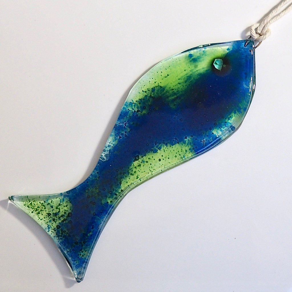 Bubble fish sun-catcher - teal and light green - Fired Creations