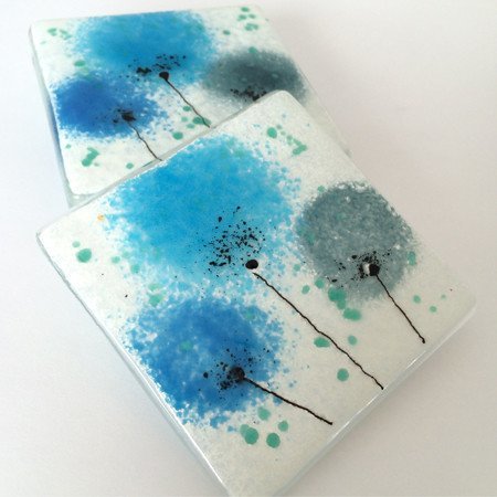 Blue flower fused glass coasters - Fired Creations