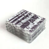 Purple poplar trees fused glass drinks coasters - Fired Creations