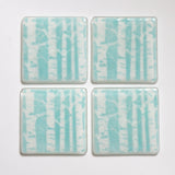 Coasters - Turquoise Blue Poplar Trees Fused Glass Drinks Coasters