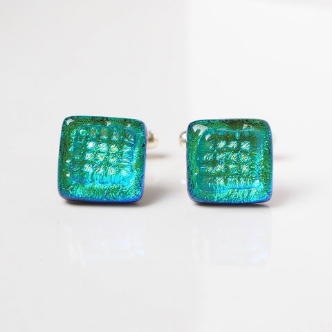 Green blue dichroic glass cufflinks - Fired Creations