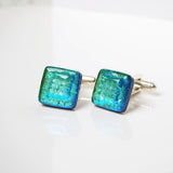 Green blue dichroic glass cufflinks - Fired Creations