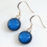 Blue round dichroic glass earrings - Fired Creations