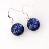 Dangly Earrings - Blue Violet Round Dichroic Glass Earrings