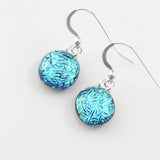 Dangly Earrings - Ice Blue Round Dichroic Glass Earrings