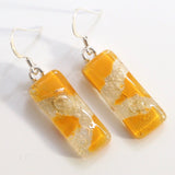 Mustard yellow fused glass earrings with bubbles - Fired Creations