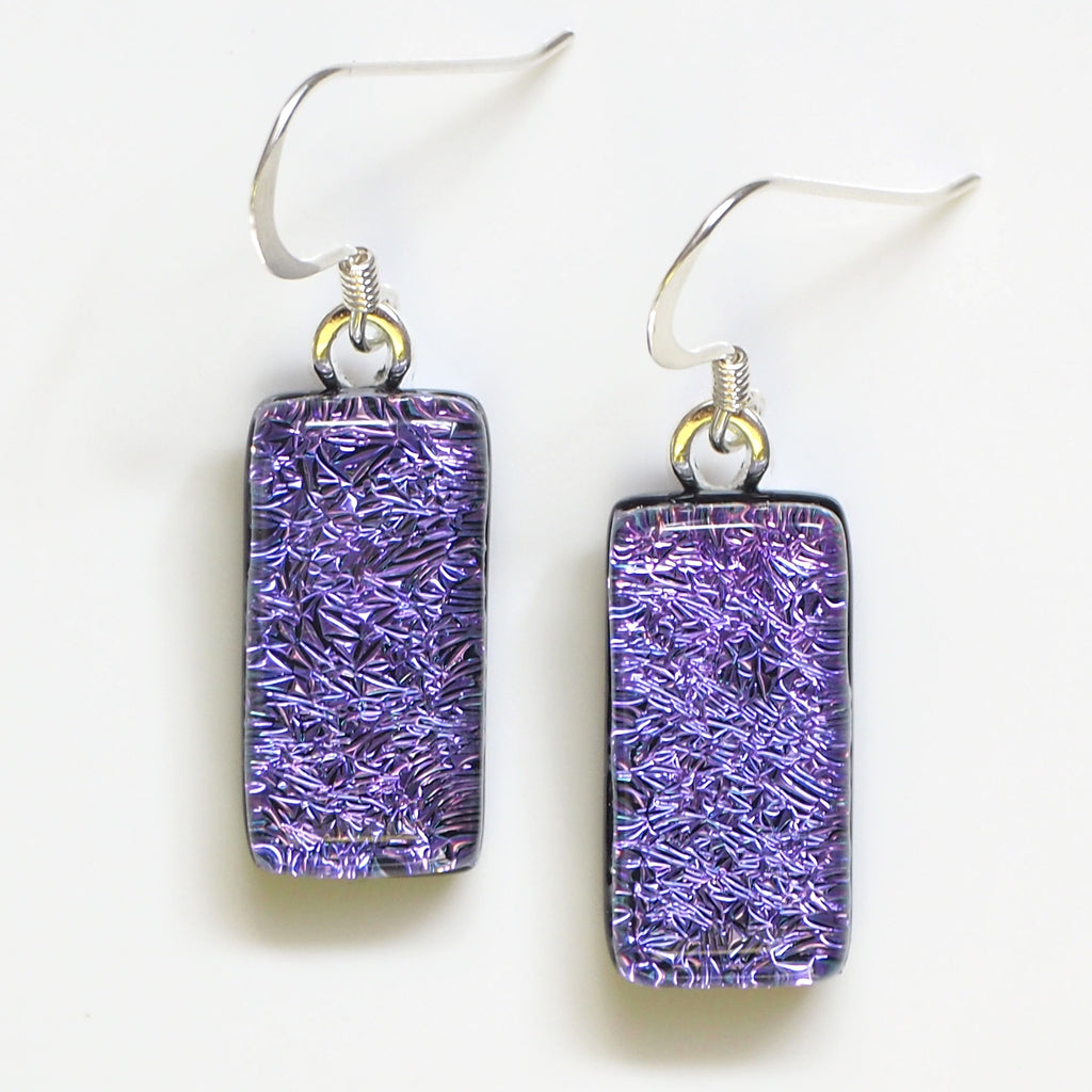 Dangly Earrings - Purple Fused Glass Earrings