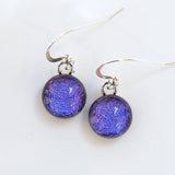 Dangly Earrings - Purple Magenta Round Dichroic Glass Earrings