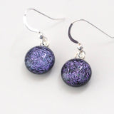 Dangly Earrings - Purple Round Dichroic Glass Earrings